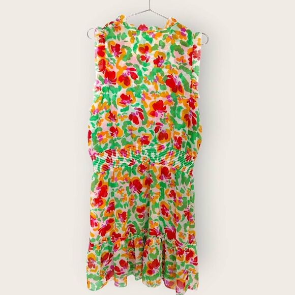 Cabi Spirit Dress Womens XL #6216 Boho Floral Smocked Red Green Ruffles Party - Picture 2 of 13